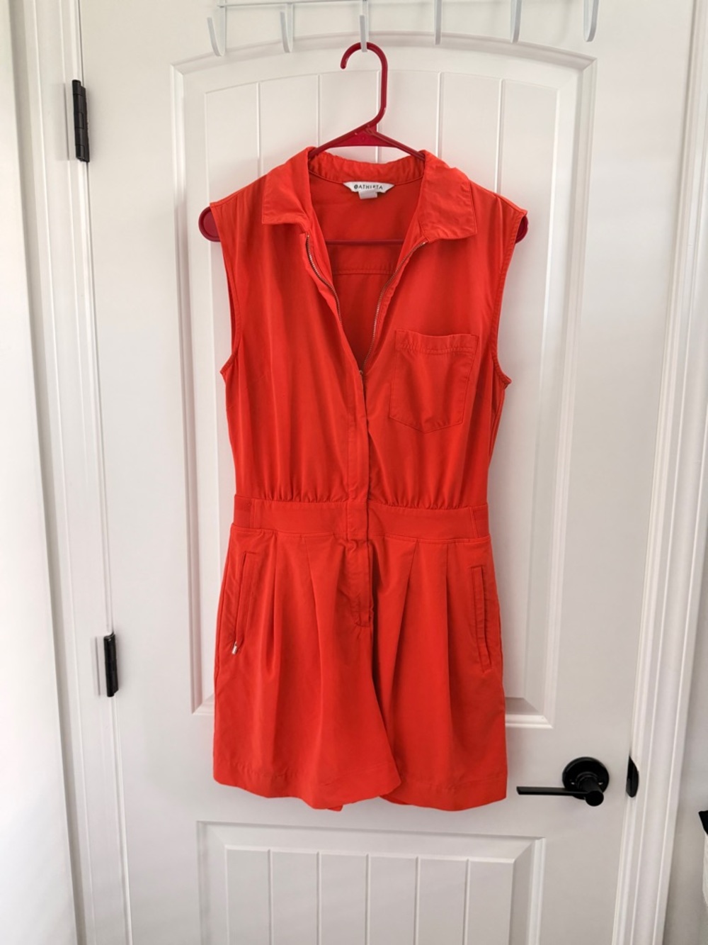 Athleta Brooklyn Heights Romper in Bright Red Orange